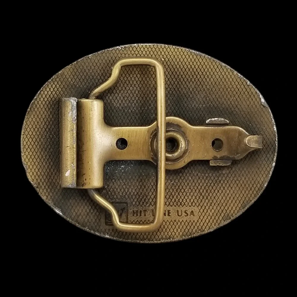 Vintage Circle Steel Corp Belt Buckle Hit Line USA Gold Tone‎ Industrial Logo